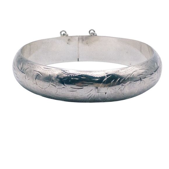 Unbranded Jewelry - Vintage 925 Sterling Silver Etched Hinged Round Bangle Bracelet Thai 21g